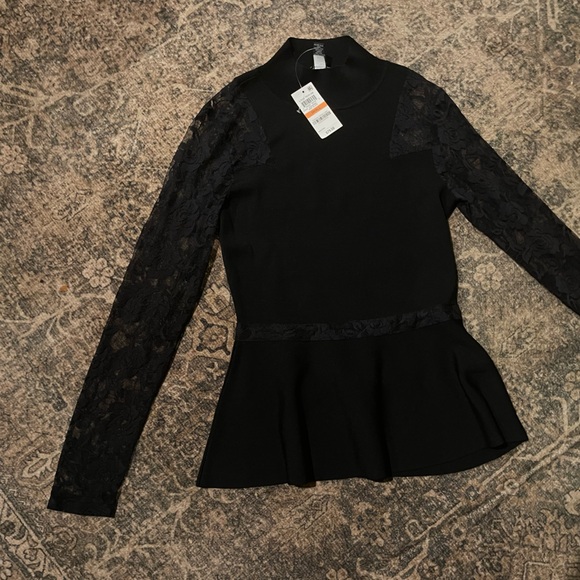 INC International Concepts Black Lace Sleeve Blouse - Picture 3 of 11